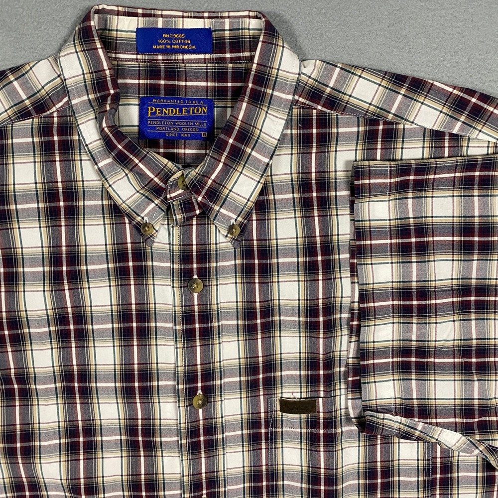 Vintage Pendleton Button Down Mens Large Short Sleeve Plaid Scout Shirt 90s Y2K